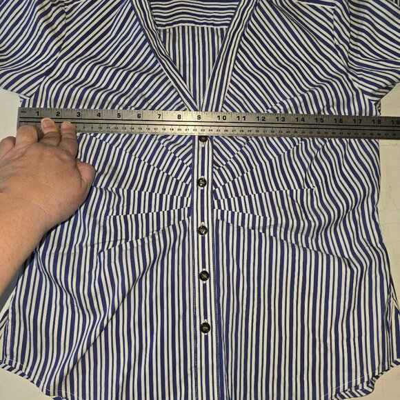 Veronica Beard Joelle Gathered Stripe Button-Front Top Size 8 - Picture 5 of 6